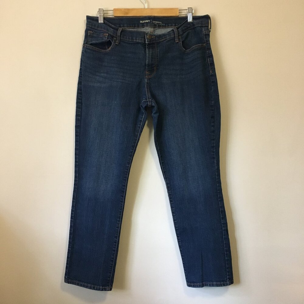 Old Navy Classic Original Mid Rise Jeans 14P Petite Short Dark Blue Denim